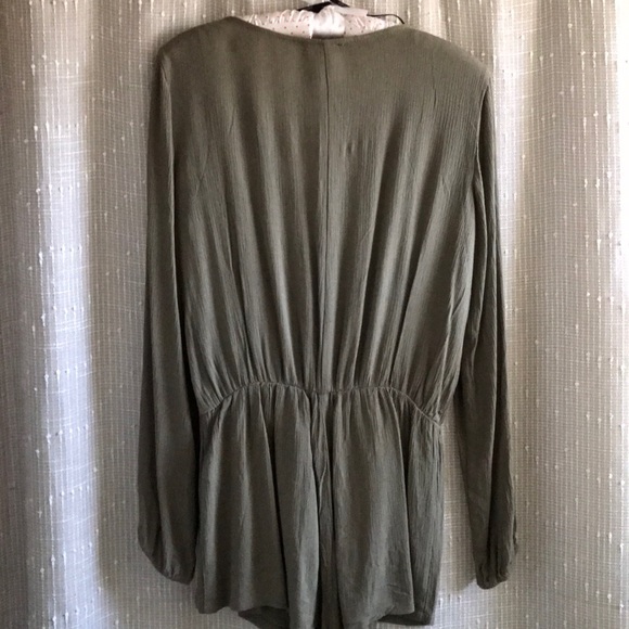 Olive Green Long Sleeve Romper - Picture 3 of 4